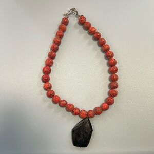 Red sponge red coral Sterling necklace.